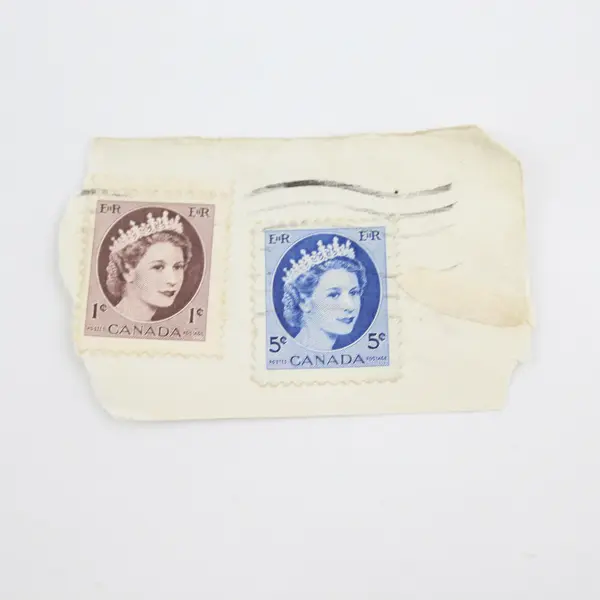 Lot Of 5 Canada Queen Elizabeth II British Columbia Stamps Used On Paper 1950s