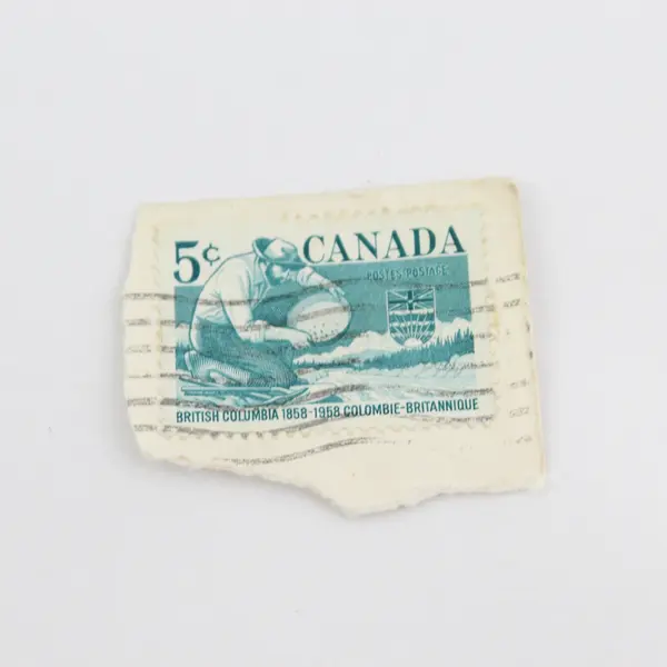 Lot Of 5 Canada Queen Elizabeth II British Columbia Stamps Used On Paper 1950s