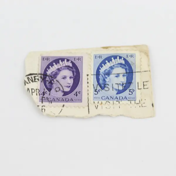 Lot Of 5 Canada Queen Elizabeth II British Columbia Stamps Used On Paper 1950s