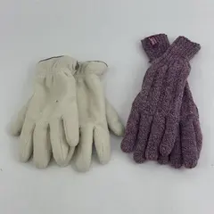 Lot of 2 Pairs Women's Winter Gloves White & Purple