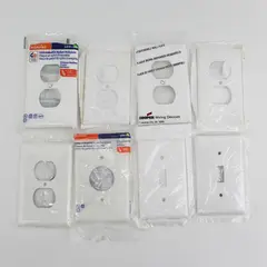 Lot of 8 White Wall Plates 5 Outlet Covers, 2 Switch Covers, 1 Nylon
