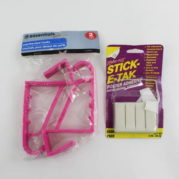 Lot of Pink Over-the-Door Hooks & Self Adhesive Strips Used
