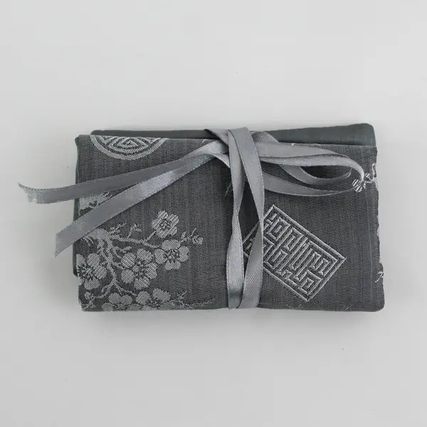 Red Blossom Grey Satin Travel Jewelry Roll Organizer Compact 4.5x3x1