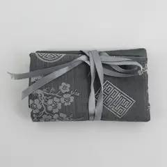 Red Blossom Grey Satin Travel Jewelry Roll Organizer Compact 4.5x3x1