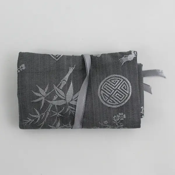 Red Blossom Grey Satin Travel Jewelry Roll Organizer Compact 4.5x3x1