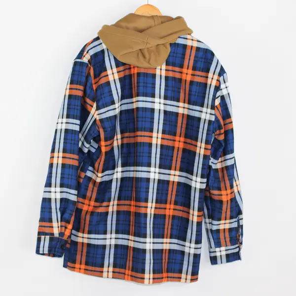 Unbranded Men's L Blue & Orange Plaid Jacket with Full Zip Hoodie Lining