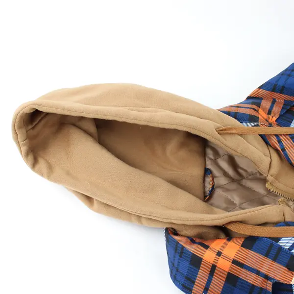 Unbranded Men's L Blue & Orange Plaid Jacket with Full Zip Hoodie Lining