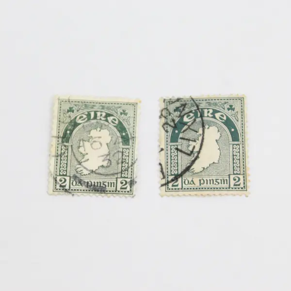 Lot Of 2 Irish Free State Map Of Ireland 2 Penny Stamps Used Canceled 1920s