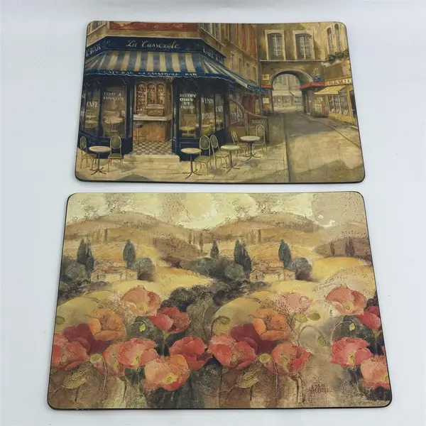Lot of 2 Placemats 12x16 Cork Backing Non-Slip Table Mats