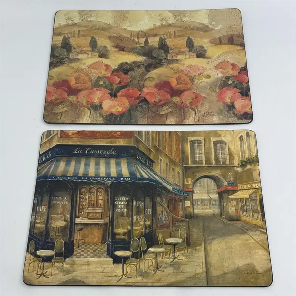 Lot of 2 Placemats 12x16 Cork Backing Non-Slip Table Mats