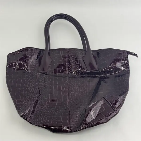 Large Burgundy Croc-Embossed Faux Leather Tote Handbag Structured Top-Handle