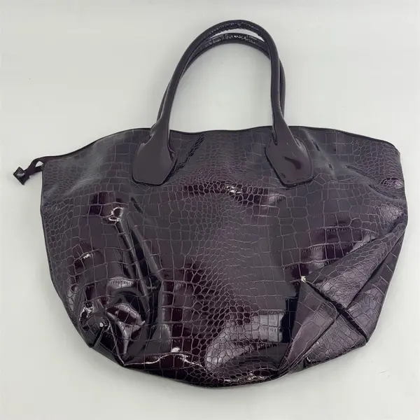 Large Burgundy Croc-Embossed Faux Leather Tote Handbag Structured Top-Handle