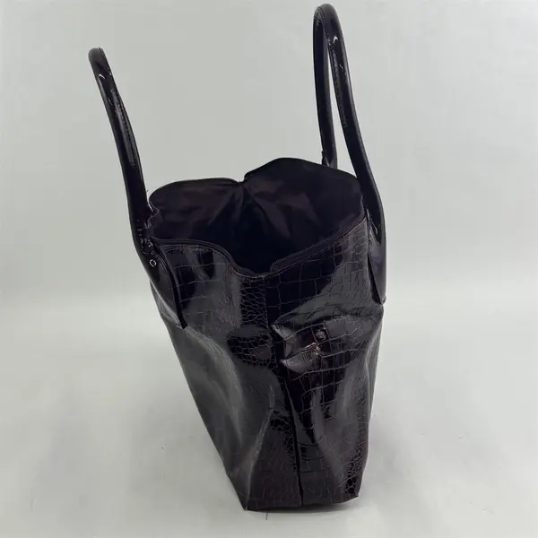 Large Burgundy Croc-Embossed Faux Leather Tote Handbag Structured Top-Handle