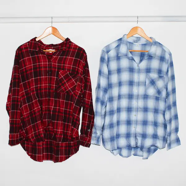 Lot of 2 Time and True Women's XXXL(22) Blue/Red Plaid Button Up Collared Shirts