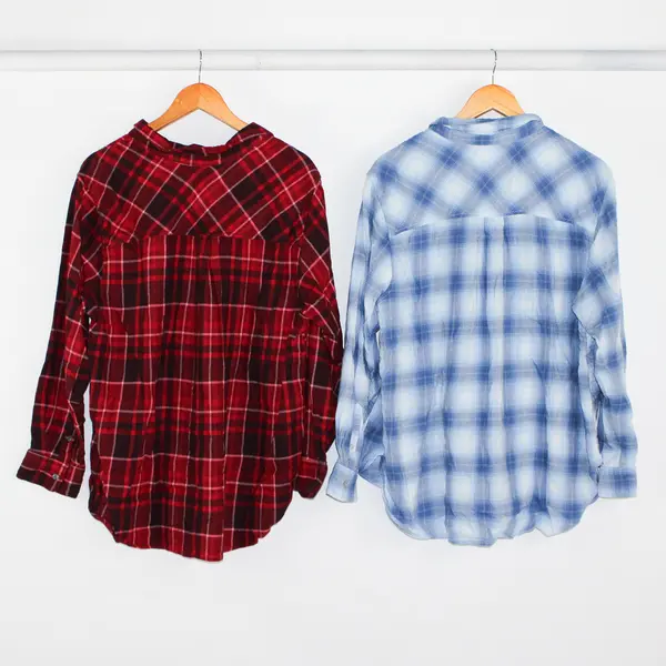 Lot of 2 Time and True Women's XXXL(22) Blue/Red Plaid Button Up Collared Shirts