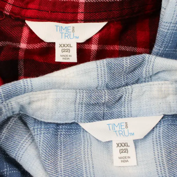 Lot of 2 Time and True Women's XXXL(22) Blue/Red Plaid Button Up Collared Shirts