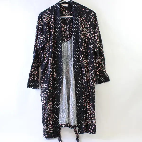 Charter Club Intimates Floral Polka Dot Black Robe & Nightgown Set Women's Med