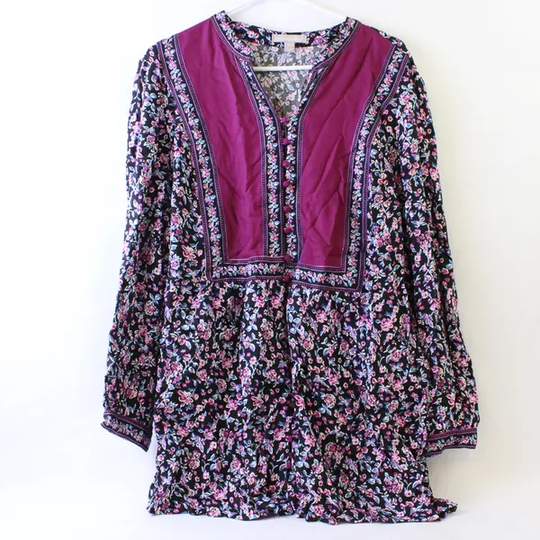 Woman Within Purple & Blue Floral Long-Sleeved Tunic Women's Large 18/20