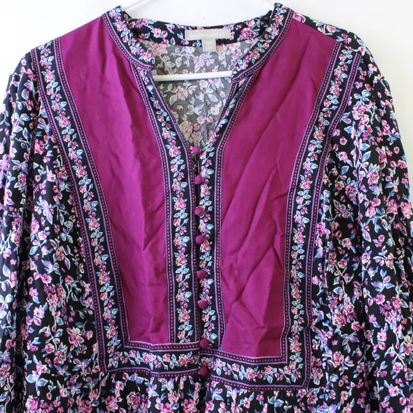 Woman Within Purple & Blue Floral Long-Sleeved Tunic Women's Large 18/20