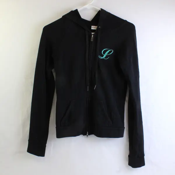 VTG One Step Up Black Zip-Up Hoodie Monogram L Letter Design Women's Medium