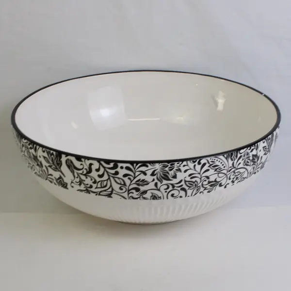 American Atelier At Home Sonnet Pattern Black/White Floral Serving Bowl 13"