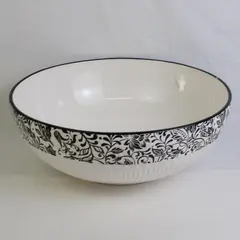 American Atelier At Home Sonnet Pattern Black/White Floral Serving Bowl 13"