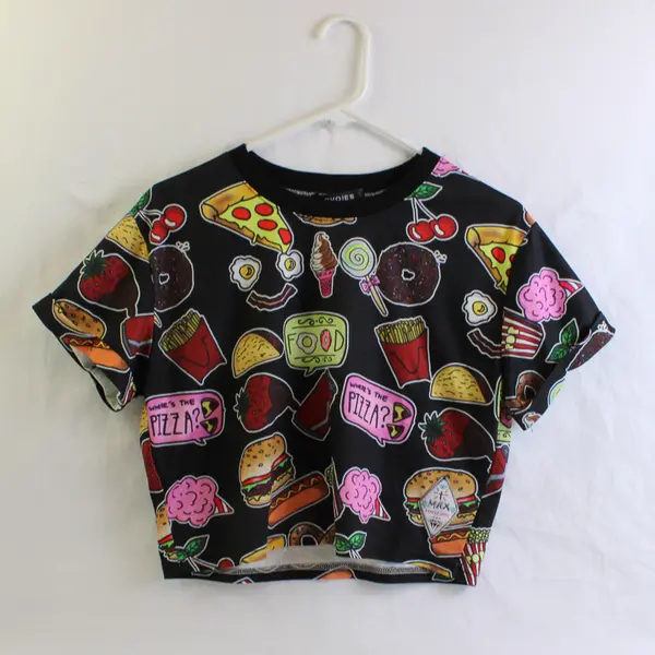 Choies T-Shirt Food Print Cropped T-Shirt Women's Size Medium