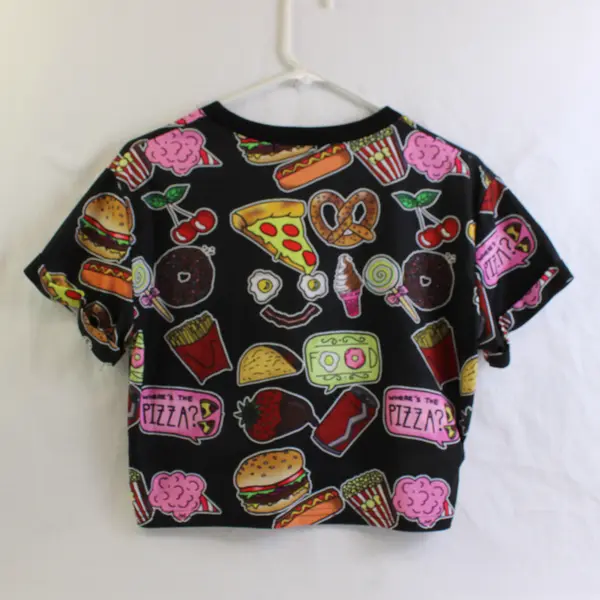 Choies T-Shirt Food Print Cropped T-Shirt Women's Size Medium
