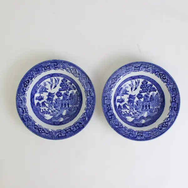 Lot Of 2 Woods Ware Blue/White Willow Pattern Ceramic Cereal Bowls 6.5" Dia