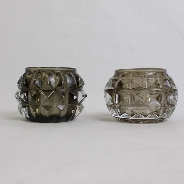 Partylite Rockport Pair Black Clear Glass Votive Candle Holders 2.25" Tall