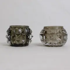 Partylite Rockport Pair Black Clear Glass Votive Candle Holders 2.25" Tall