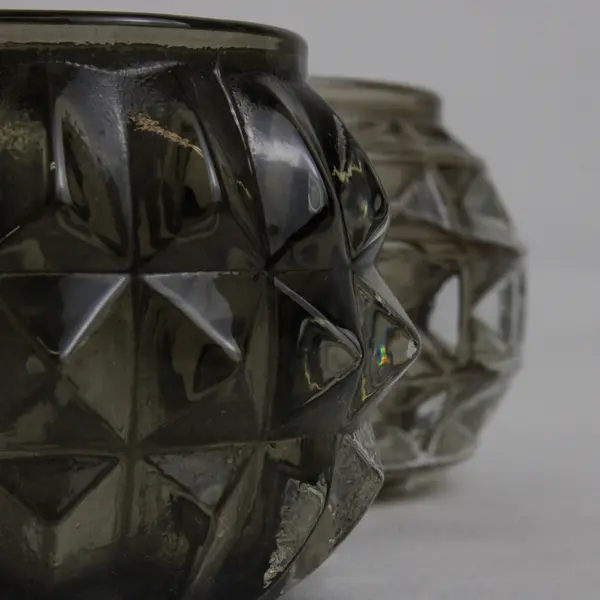 Partylite Rockport Pair Black Clear Glass Votive Candle Holders 2.25" Tall