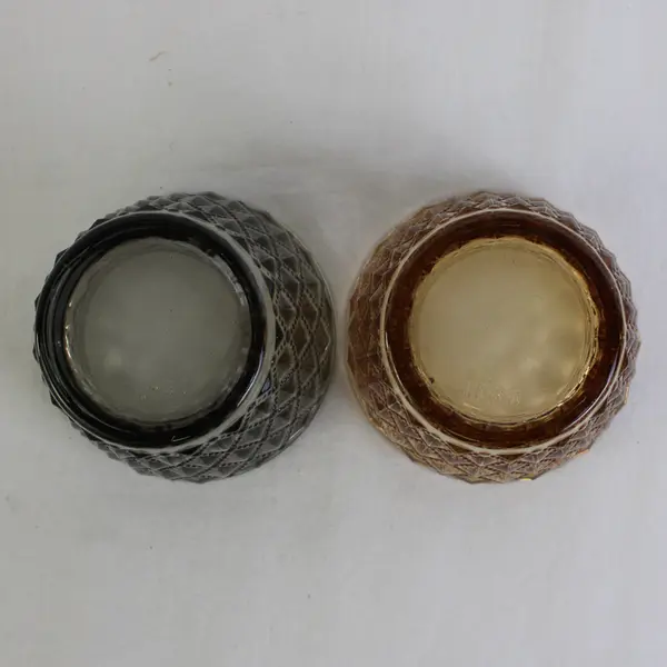 Lot Of 2 Unbranded Black/Beige Glass Lattice Pattern Votive Candle Holders 2.5"