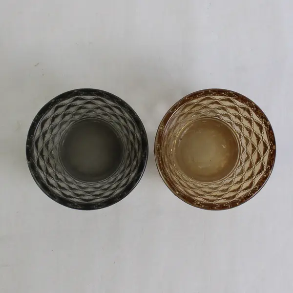 Lot Of 2 Unbranded Black/Beige Glass Lattice Pattern Votive Candle Holders 2.5"