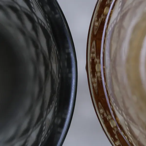 Lot Of 2 Unbranded Black/Beige Glass Lattice Pattern Votive Candle Holders 2.5"