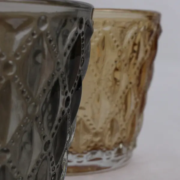 Lot Of 2 Unbranded Black/Beige Glass Lattice Pattern Votive Candle Holders 2.5"