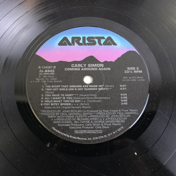 Carly Simon Coming Around Again 12" Vinyl LP Arista