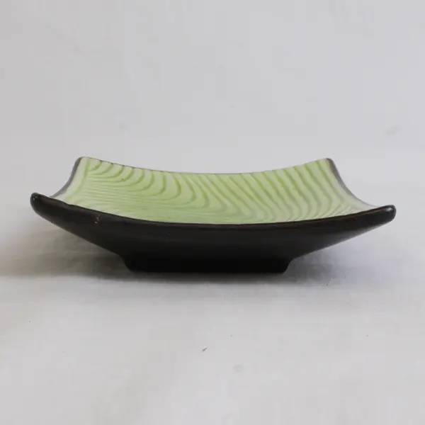 Unbranded Green/Black Rectangular Ceramic Sushi/Appetizer Plate 5.75" x 4.25"