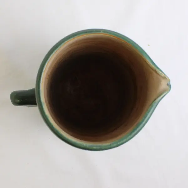 Handmade Signed 1957 Solid Dark Green Color Stoneware Pitcher 8.75" Tall