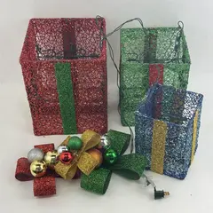 Holiday Time 3 Piece Lighted Glittering Mesh Gift boxes