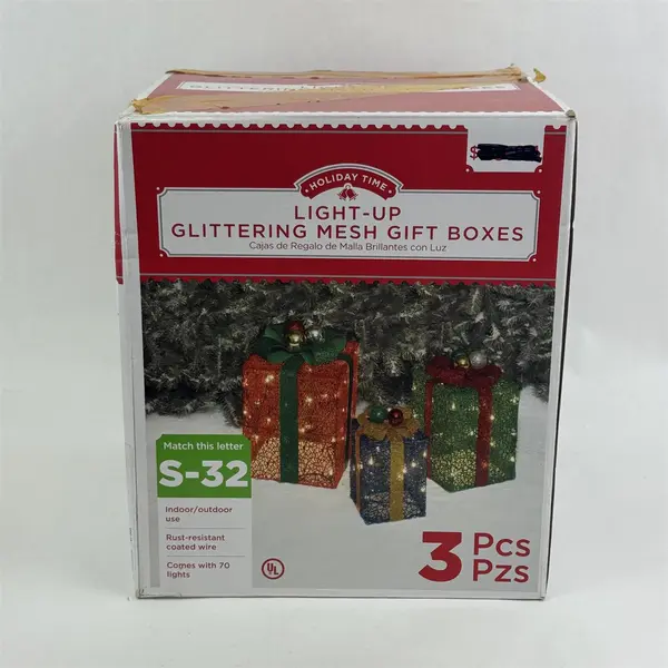 Holiday Time 3 Piece Lighted Glittering Mesh Gift boxes