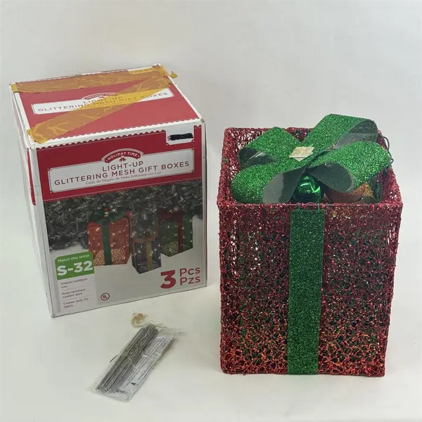 Holiday Time 3 Piece Lighted Glittering Mesh Gift boxes