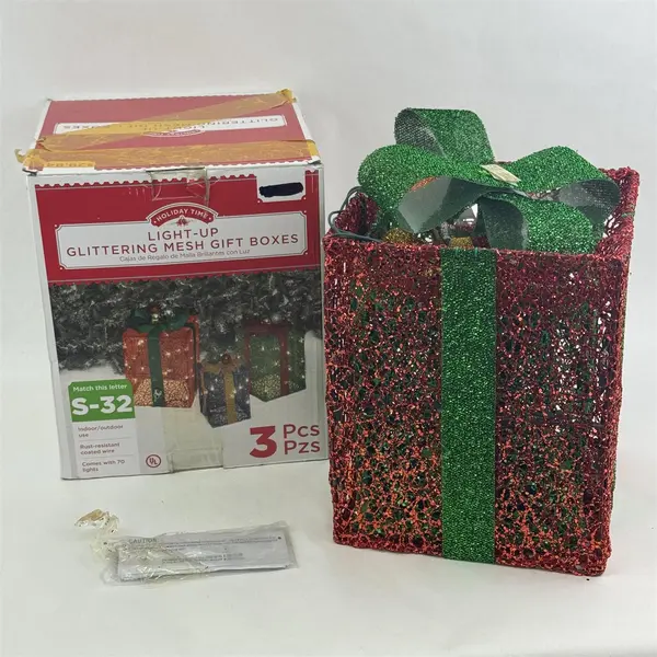 Holiday Time 3 Piece Lighted Glittering Mesh Gift boxes