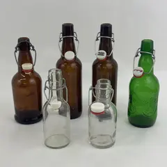 6 Vintage Swing Top Glass Bottles For Home Brewing Assorted Sizes And Colors