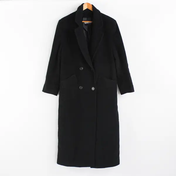 Glassons Black Wool Blend Double-Breasted Trench Coat Women's Size 16