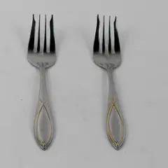 2 Wallace Silver Gold Vista Pat Gold Accent 18/8 SS Salad Forks 6.25" Rare HTF 