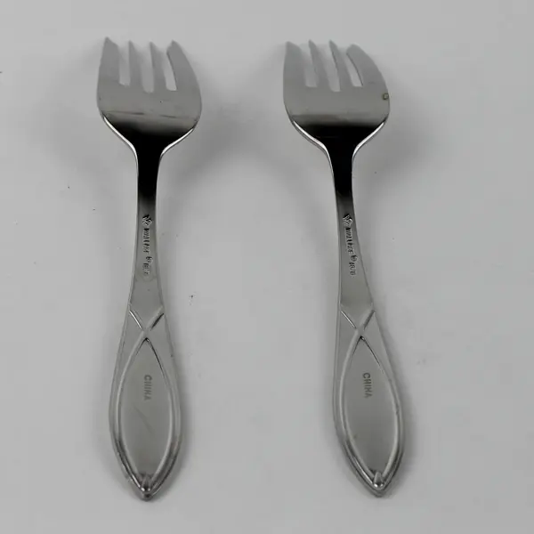 2 Wallace Silver Gold Vista Pat Gold Accent 18/8 SS Salad Forks 6.25" Rare HTF 