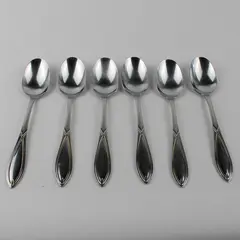 Lot of 6 Wallace Silver Gold Vista Pattern Gold Accent 18/8 SS Soup Spoons Rare