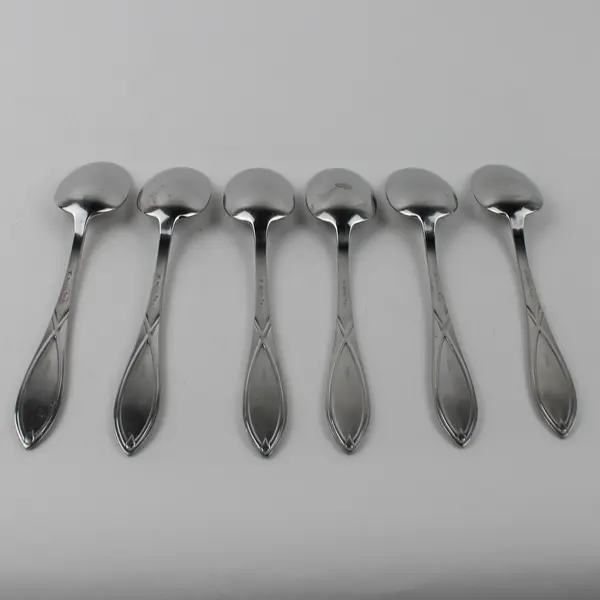 Lot of 6 Wallace Silver Gold Vista Pattern Gold Accent 18/8 SS Soup Spoons Rare