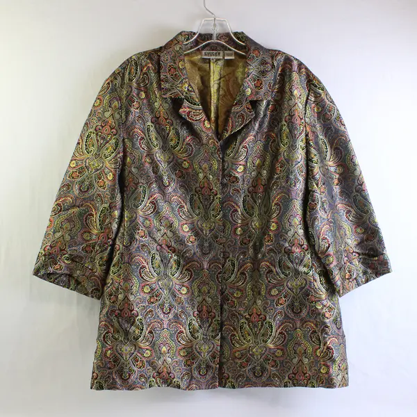 Chico's Design Boho Multicolor 3/4-Sleeve Satin Button-Up Women's Size 3